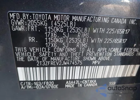 2018 Toyota Rav4 Le from USA, damaged, VIN 2T3ZFREV2JW474575